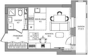 Студия квартира, вторичка, 29м2, 2/9 этаж