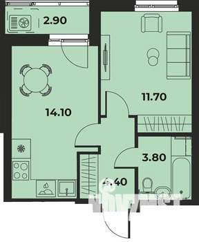 1-к квартира, вторичка, 36м2, 1/15 этаж