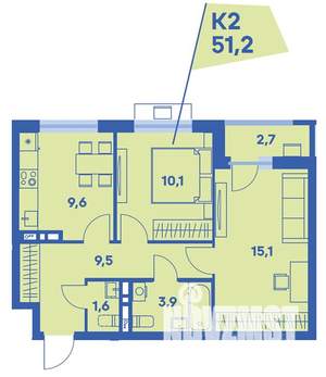 2-к квартира, вторичка, 51м2, 2/8 этаж