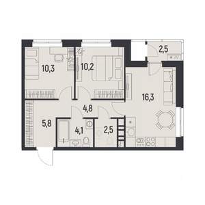 2-к квартира, вторичка, 55м2, 3/12 этаж
