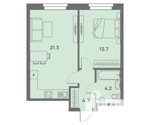 2-к квартира, строящийся дом, 42м2, 11/25 этаж