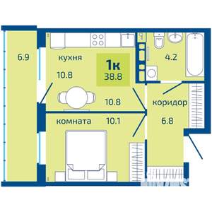 1-к квартира, строящийся дом, 39м2, 10/10 этаж