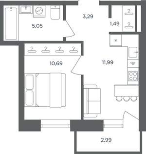 1-к квартира, вторичка, 33м2, 4/8 этаж