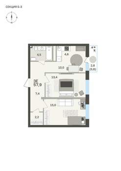 3-к квартира, вторичка, 58м2, 5/6 этаж
