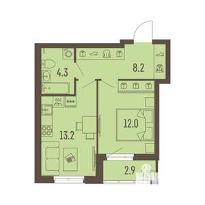 2-к квартира, вторичка, 39м2, 3/16 этаж