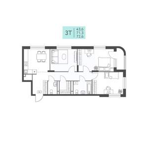3-к квартира, вторичка, 73м2, 7/22 этаж