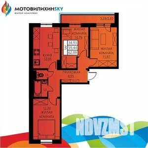 3-к квартира, вторичка, 62м2, 8/12 этаж