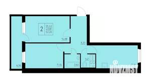 2-к квартира, строящийся дом, 53м2, 4/9 этаж