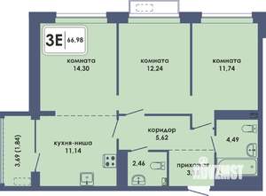3-к квартира, вторичка, 67м2, 3/10 этаж