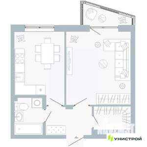 1-к квартира, вторичка, 42м2, 4/5 этаж
