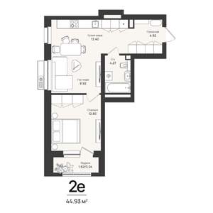 2-к квартира, строящийся дом, 45м2, 9/16 этаж