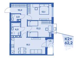 2-к квартира, вторичка, 62м2, 5/8 этаж