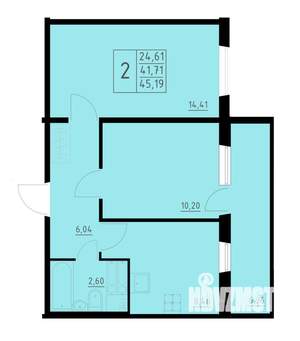 2-к квартира, строящийся дом, 45м2, 10/10 этаж