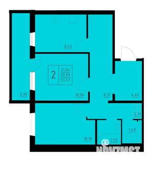 2-к квартира, строящийся дом, 54м2, 10/10 этаж