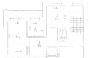 2-к квартира, вторичка, 52м2, 6/10 этаж