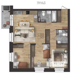 4-к квартира, вторичка, 71м2, 6/9 этаж