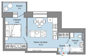 1-к квартира, вторичка, 36м2, 2/8 этаж