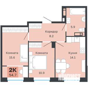 2-к квартира, вторичка, 55м2, 3/18 этаж