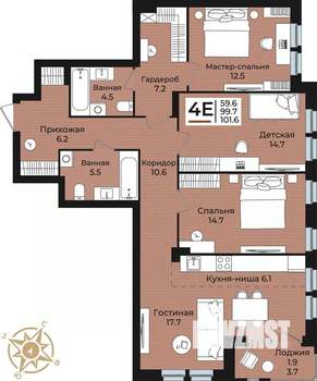 4-к квартира, вторичка, 102м2, 5/6 этаж