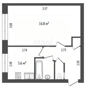 1-к квартира, вторичка, 30м2, 1/5 этаж