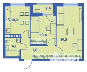 2-к квартира, вторичка, 54м2, 7/9 этаж