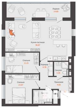 2-к квартира, вторичка, 86м2, 3/16 этаж