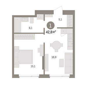 1-к квартира, вторичка, 43м2, 2/16 этаж