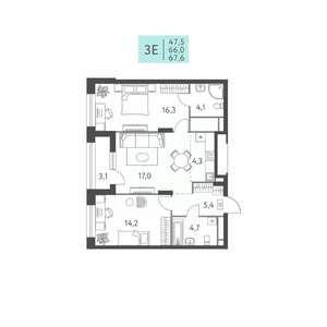 3-к квартира, вторичка, 68м2, 3/22 этаж