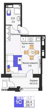 Студия квартира, строящийся дом, 29м2, 5/19 этаж