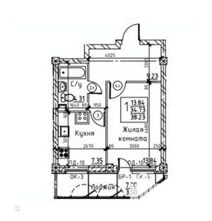 1-к квартира, вторичка, 35м2, 5/19 этаж