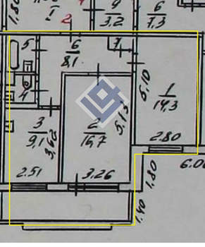 2-к квартира, вторичка, 53м2, 1/9 этаж