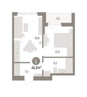 1-к квартира, вторичка, 42м2, 3/16 этаж