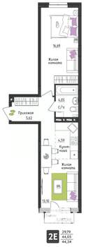 2-к квартира, вторичка, 44м2, 3/4 этаж