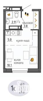 Студия квартира, строящийся дом, 22м2, 22/25 этаж