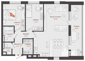 2-к квартира, вторичка, 87м2, 3/16 этаж
