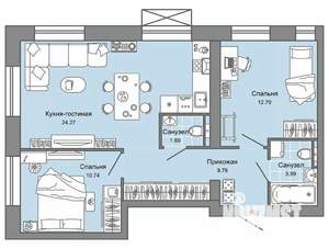 2-к квартира, вторичка, 63м2, 4/8 этаж