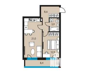 2-к квартира, вторичка, 51м2, 16/30 этаж