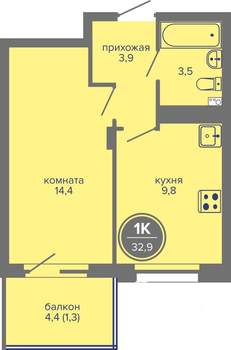 1-к квартира, вторичка, 33м2, 12/26 этаж