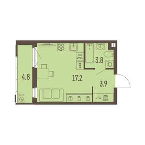 1-к квартира, вторичка, 27м2, 7/16 этаж