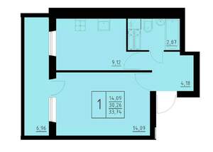 1-к квартира, строящийся дом, 34м2, 1/9 этаж