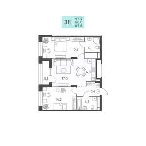 3-к квартира, вторичка, 68м2, 6/22 этаж