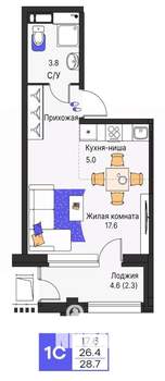 Студия квартира, строящийся дом, 29м2, 6/19 этаж