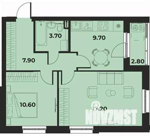 2-к квартира, вторичка, 51м2, 1/15 этаж