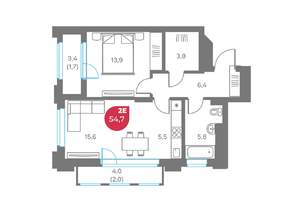2-к квартира, вторичка, 55м2, 7/9 этаж