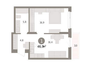 1-к квартира, вторичка, 47м2, 9/11 этаж