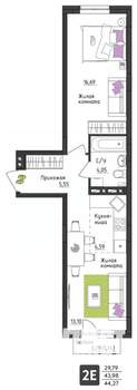 2-к квартира, строящийся дом, 44м2, 1/4 этаж