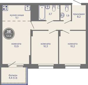 3-к квартира, вторичка, 55м2, 21/26 этаж