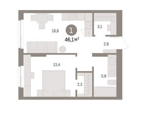 1-к квартира, вторичка, 46м2, 9/11 этаж