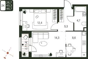Студия квартира, строящийся дом, 47м2, 2/20 этаж