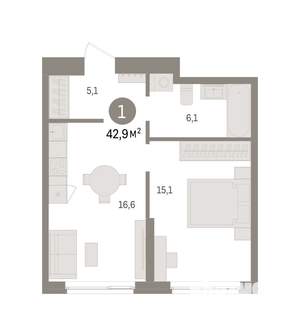 1-к квартира, вторичка, 43м2, 2/16 этаж